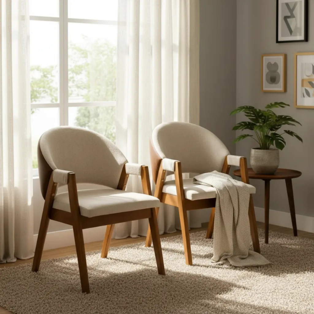 Poltrona Cadeira Marina em Linho e Courino para sala de estar Jantar Conforto, Ergonomia · foto 2