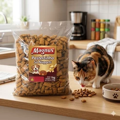 Pastelzinho Ração petisco Para Gatos Castrados Magnus Cat Só Recheados Frango Fracionada 500g 1Kg 2KG