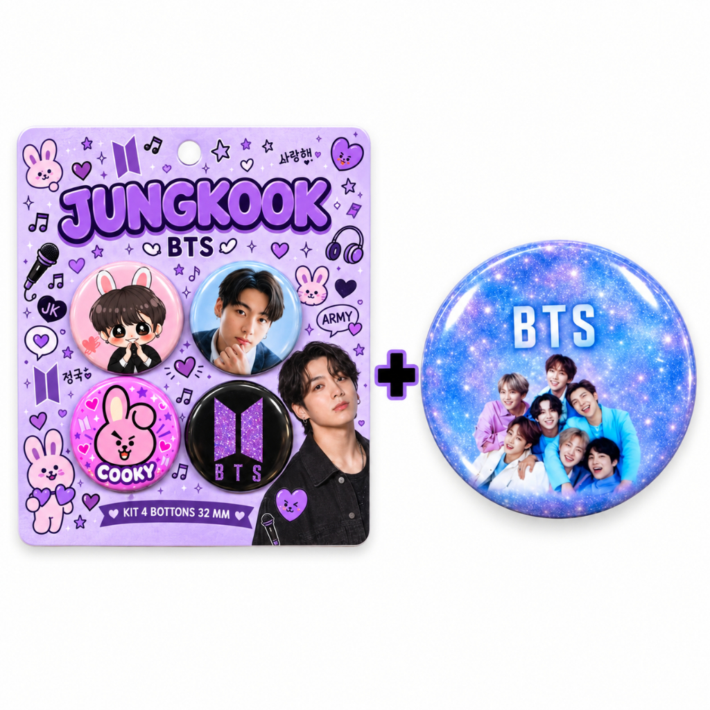 Kit Bts 5 Bottons  4 32mm e 1grande 55mm Jin/suga/j-hope/jimin/v/jungkook Kpop
