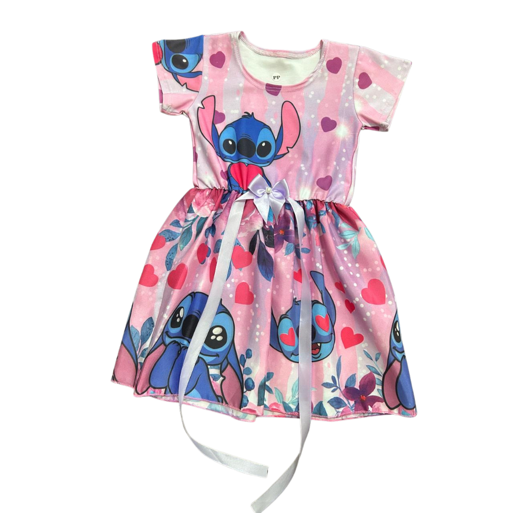 VESTIDO STITCH INFANTIL TEMATICO PERSONAGEM ANIVERSARIO MENINA FESTA PROMOÇÃO.