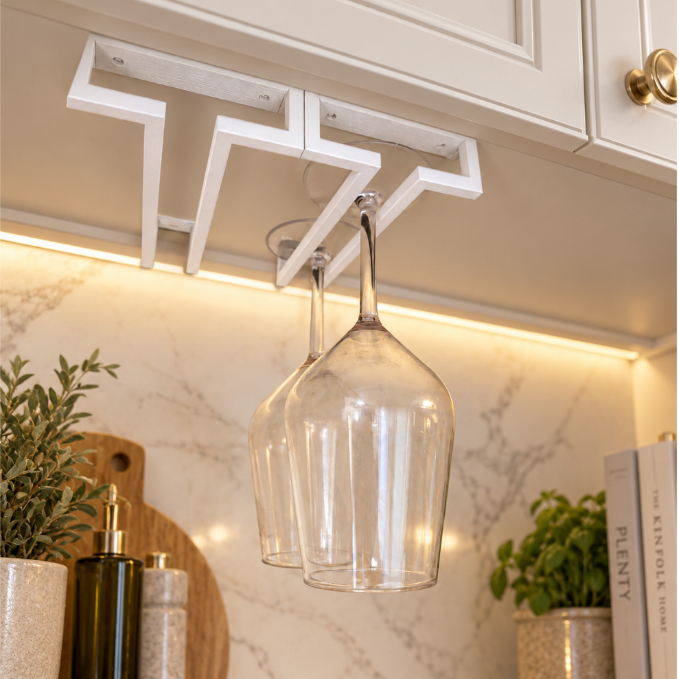 Porta Taças Suspenso para Armário | Organizador de Taças para Cozinha e Apartamento Amo 3D Decor - Kit com 2 Branco
