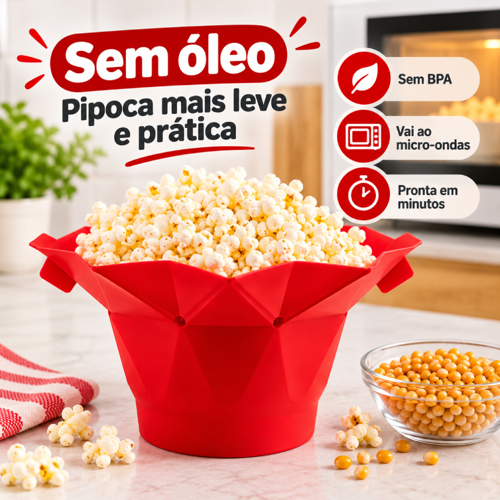 Pipoqueira Grande Para Micro-ondas Sem Óleo Balde Pipoca Silicone Redonda Com Tampa saudável sem BPA