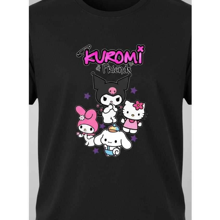 Camiseta Kuromi Friends Camisa Feminina Estilosa Desenho amiga Hello kit My Melody e Cinnamoroll Adulto e Infantil. — imagem 2 de 2