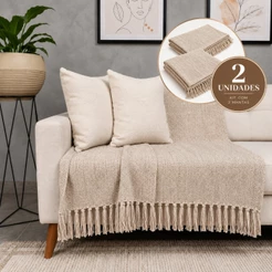 Kit 2 Manta Para Sofá e Cama Gigante 2,40m x 180m 100% Algodão Premium Luxuosa Capa Protetora e Decorativa