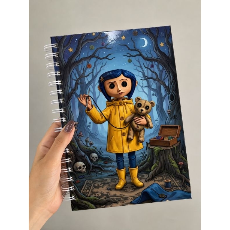 Caderno Coraline  A5 - Capa Dura  - folhas decoradas ou folhas lisas - espiral - bloquinho de anotações