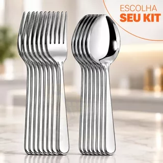 Kit 12/24/36 Ou 48 Talheres Aço Inox Inoxidável – Garfos + Colheres Jantar | Talheres Resistentes, I