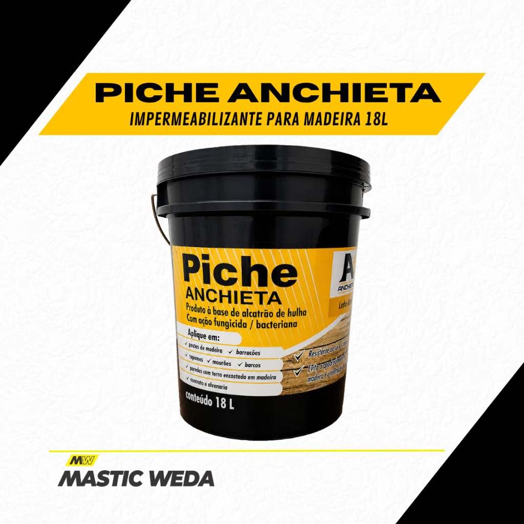 Piche Anchieta 18L - Alcatrão De Hulha - Proteção Impermeabilizante para Madeira, Barcos e Estruturas Externas