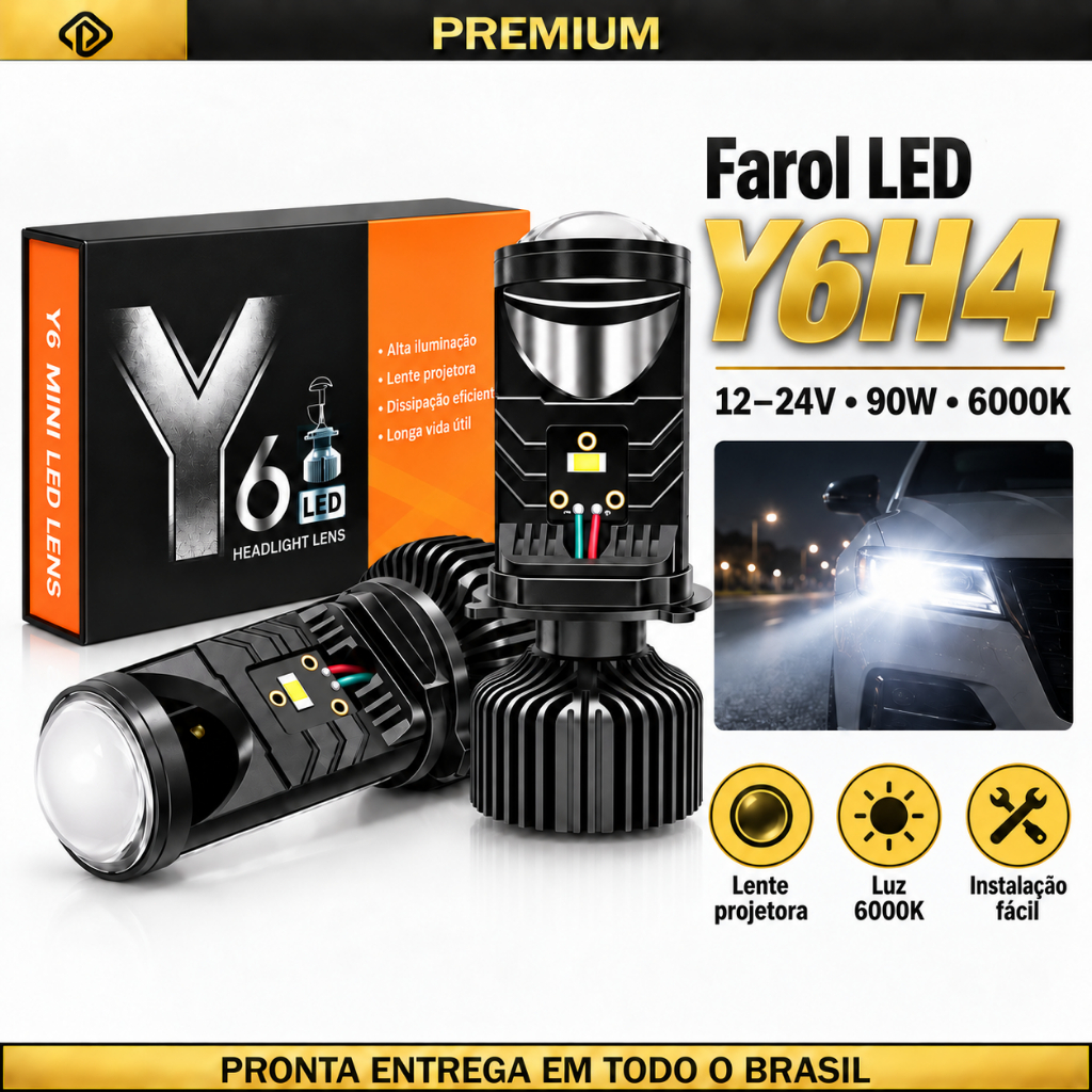 Par Lâmpadas H4 Super LED Mini Projetor Alto Baixo 90W 24000LM 6000K para Carro e Caminhão