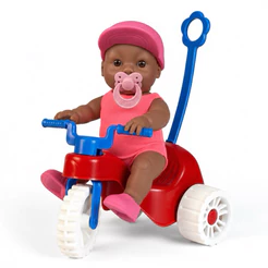 Boneca com Motoca Negra ou Branca Acessórios Infantil Pequena Reborn