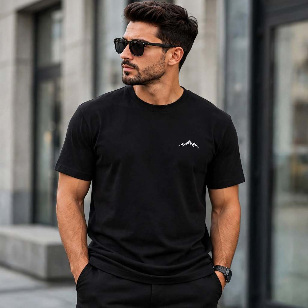 CAMISETA Masculina Estampa MONTANHA Estilo Regular Manga Curta Estampada Malha 30.1 Algodão Homens