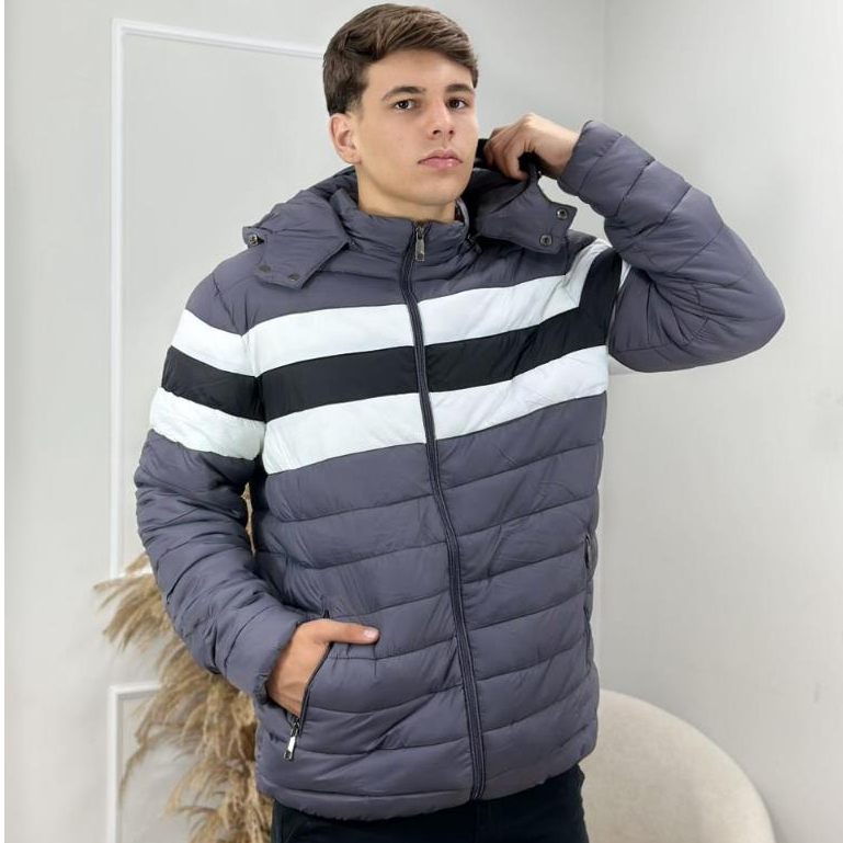 Jaqueta Bobojaco Masculina Peluciada com Capuz Removível e Listras Inverno Premium BR-LY013
