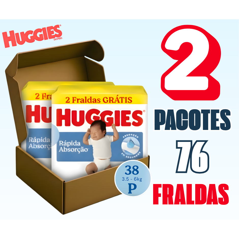 Kit 2 Fralda Huggies Tripla Proteção Tamanho P Mega Pacote Bebê