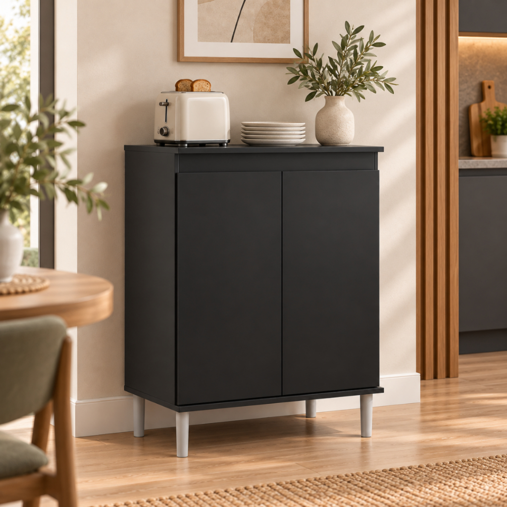 Armário Balcão para Micro-ondas e Forno Elétrico, Móvel Compacto para Organizar Toda Sua Cozinha e Área Gourmet - Preto