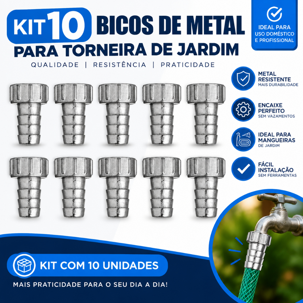 Kit 10 Bicos Metal Para Torneira Jardim Conector Adaptador Mangueira