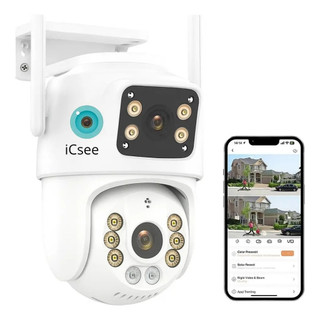 Câmera De Segurança Lente Dupla ICSEE IP66 Wi-Fi 360° Sensor Movimento Visão Noturna Fixa + Giratória Audio Bidirecional