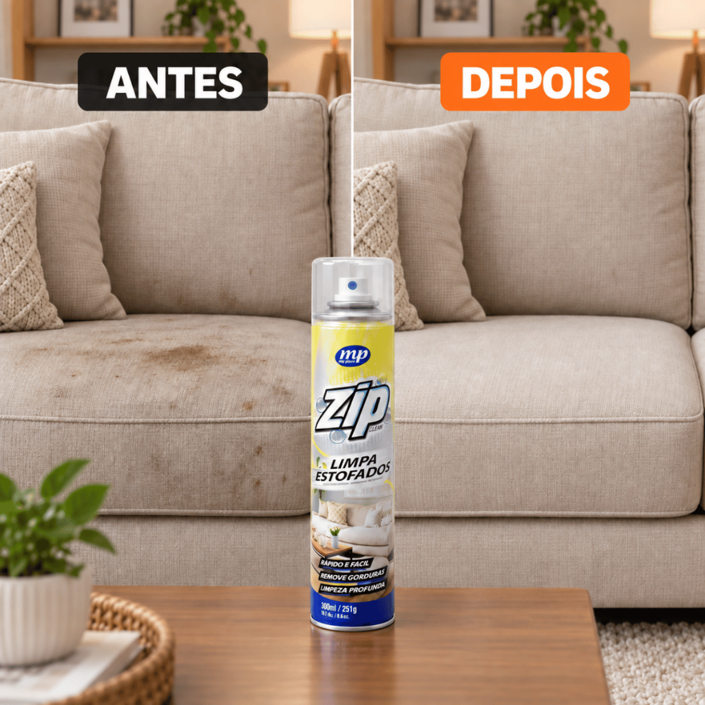 Espuma Spray Limpa Sofá a Seco Zip Clean 300ml Limpeza Estofados Banco de Carro Cadeira Colchão Tecidos Tênis Multiuso