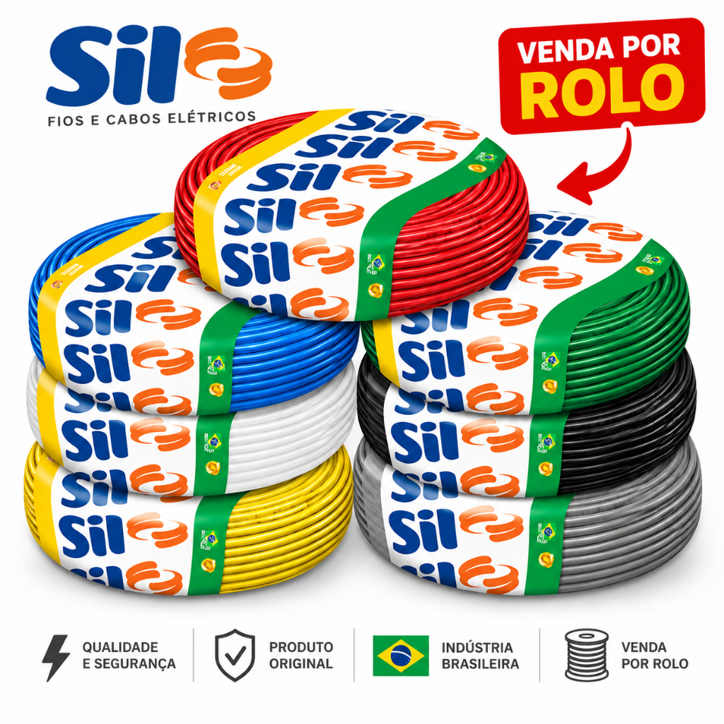 Fio Cabo Flexível Antichama SIL 1,5mm² Rolo 100 Metros 750v Todas as Cores Original Sil
