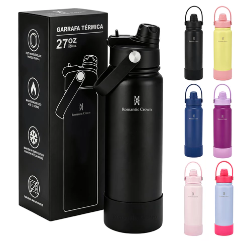 ROMANTIC CROWN Garrafa Térmica 800ml Aço Inox 304 com 2 Formas de Beber para Viagem e Esporte