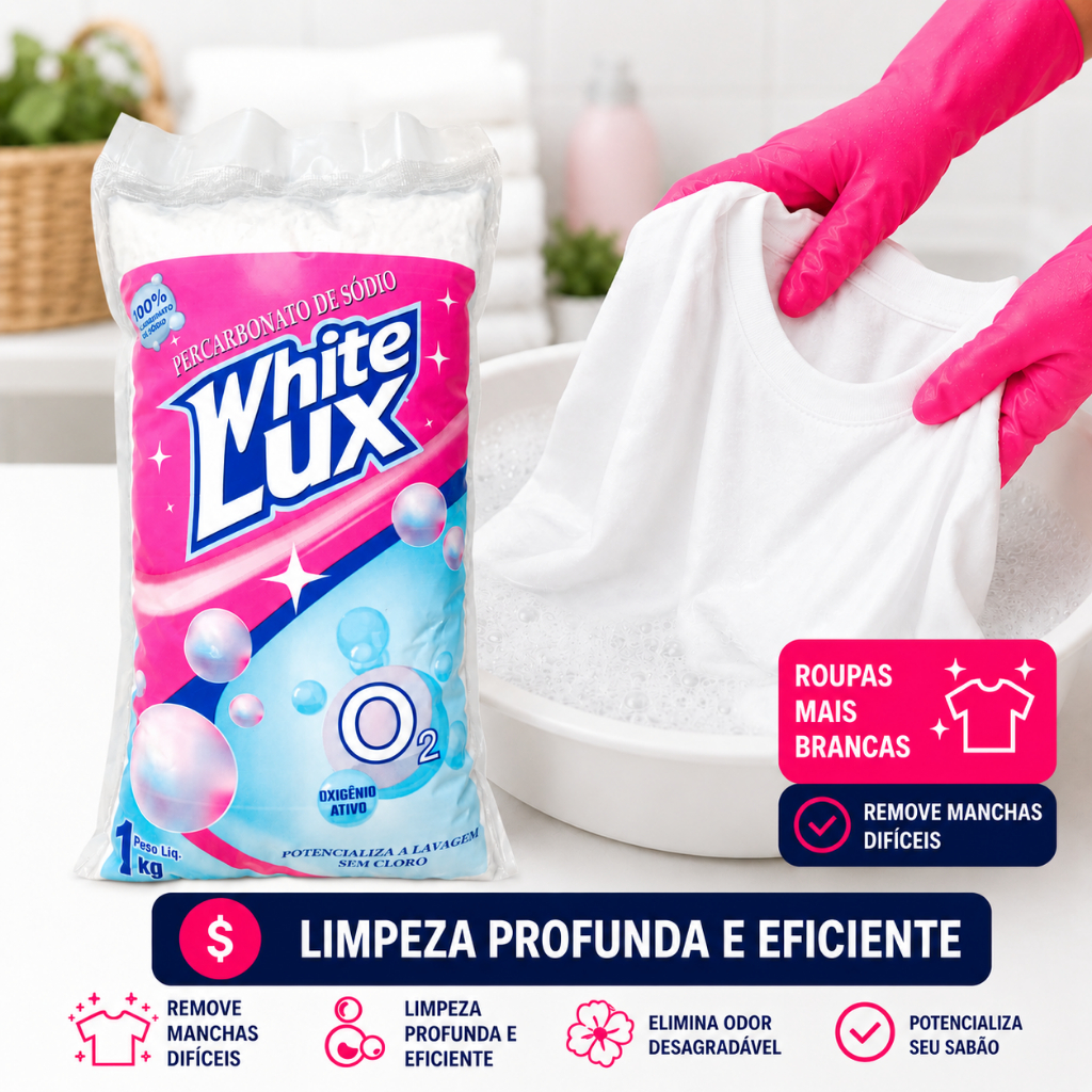Percarbonato de Sódio Whitelux 100% Puro Alvejante Sem Cloro Tira Manchas Branqueador 1kg