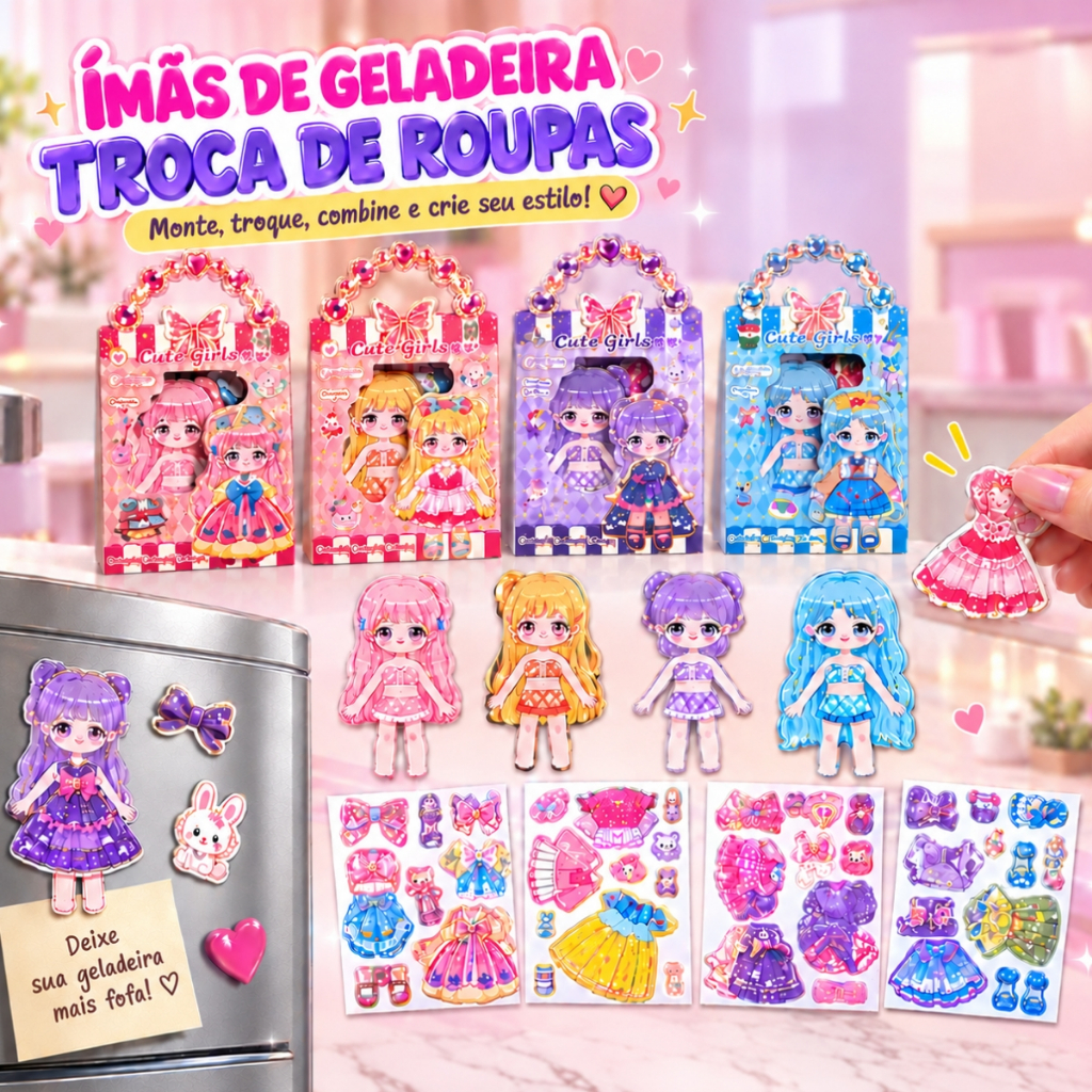Kit Bonecas Magnetica Princesas Para Vestir Com Roupas e Acessorios Montar Looks Criativos