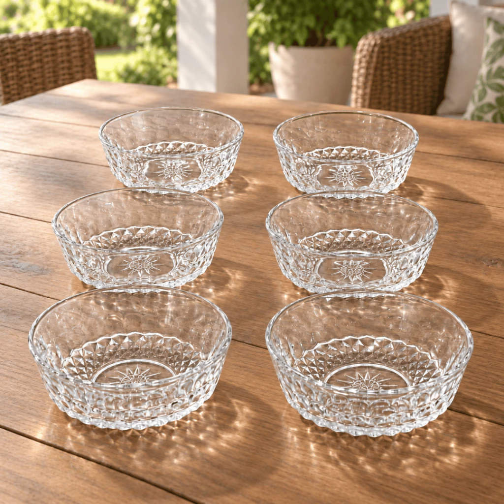 Jogo 6 Taças Sobremesa FORJADO TRABALHADO  em Vidro Tigela Bowl Sorvete Doces Vidro Decoração Louça