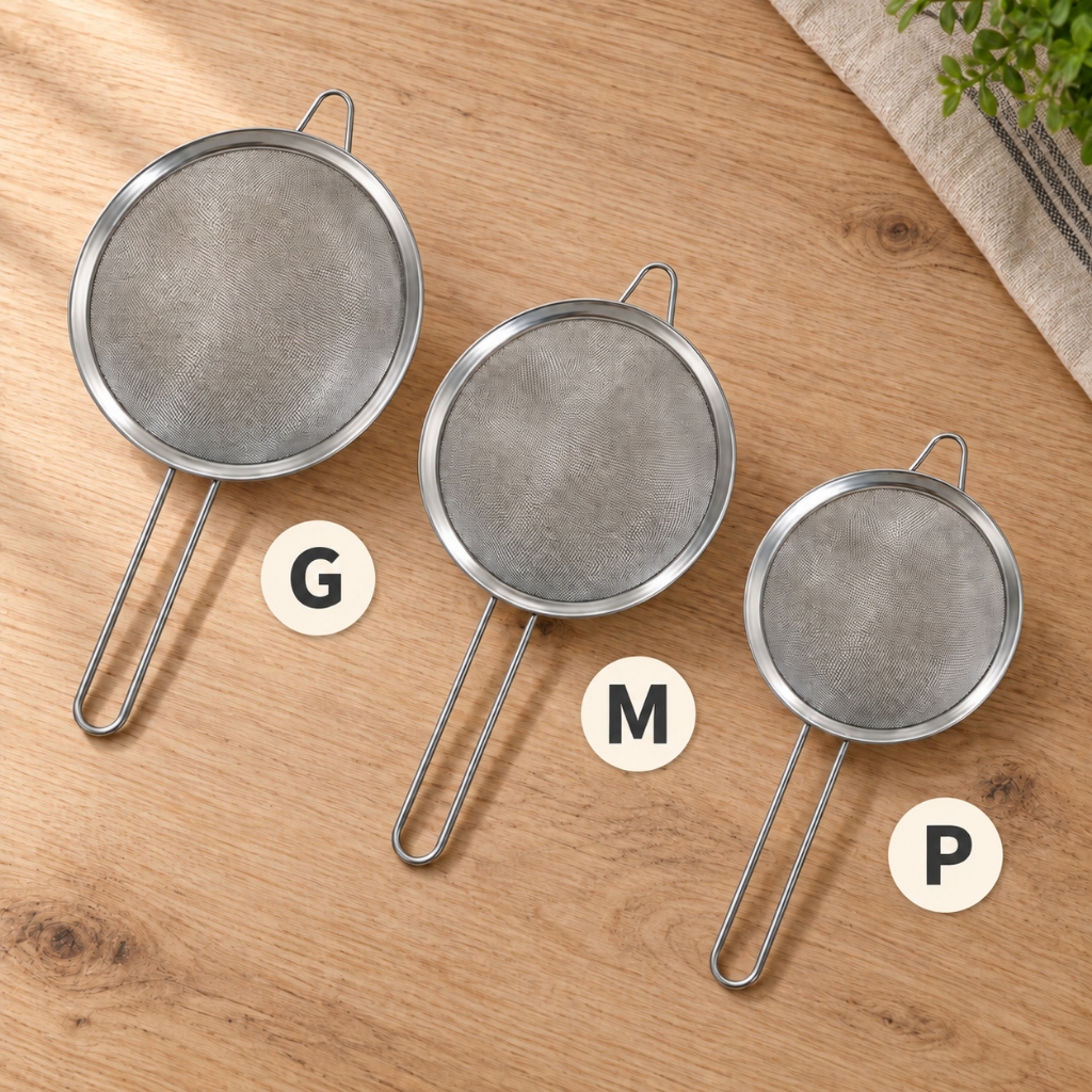 Peneiras de Aço Inox coador facil inoxidavel cozinha luxo  P M e G Bon’s Cheff- Kit com 3 unidades