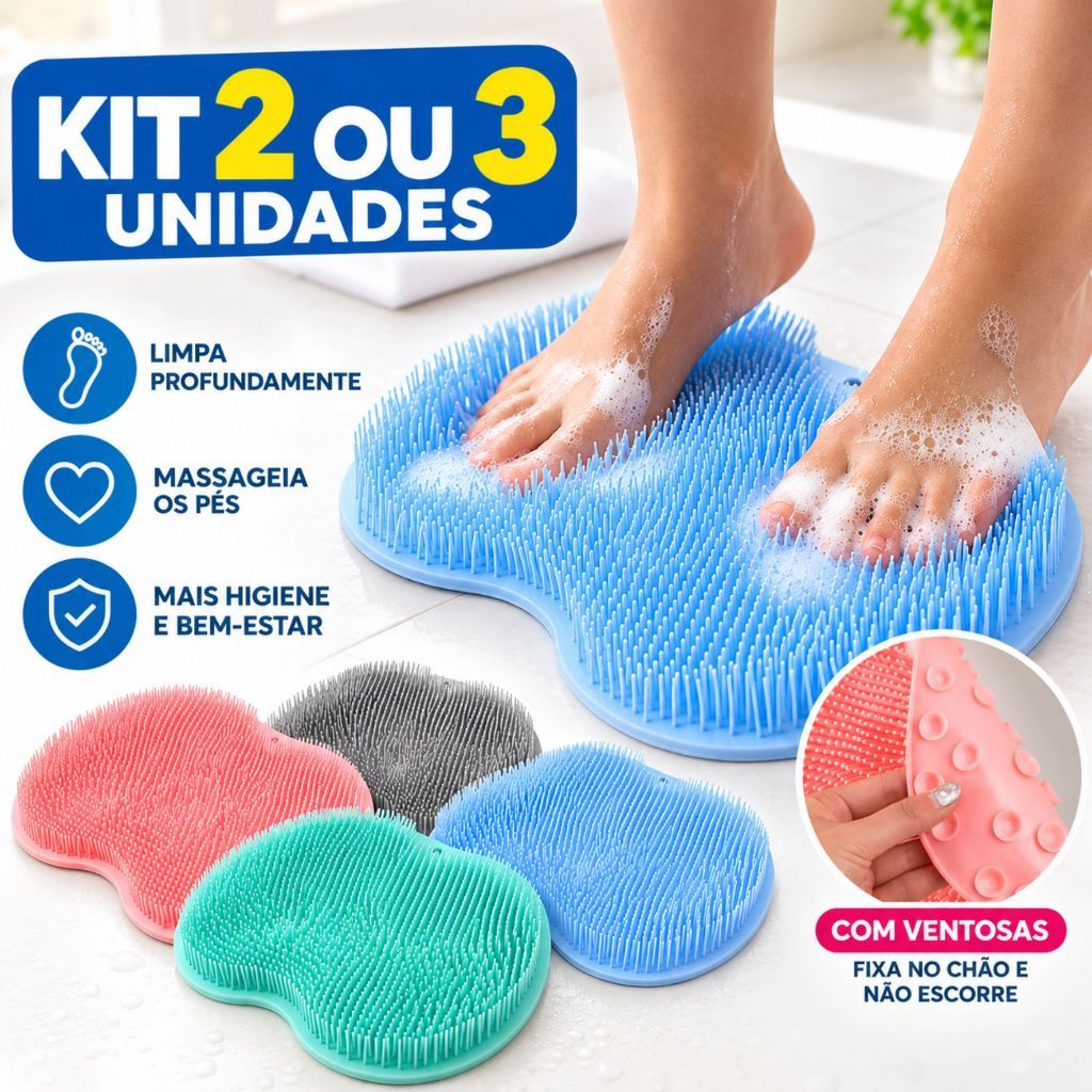 Esfoliante Lava Pés Massageador de Silicone para Banheiro Tapete com Ventosas Kit 2 ou 3 Unidades