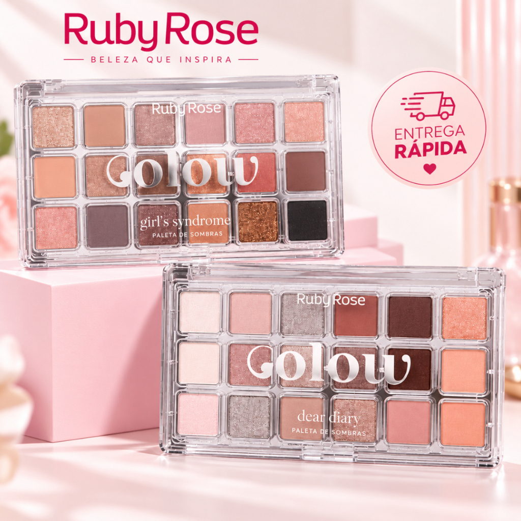 Paleta de Sombras Ruby Rose Dear Diary Linha Blow Matte Cintilante Nude Marrom Dourado Prata Alta Pigmentação Maquiagem