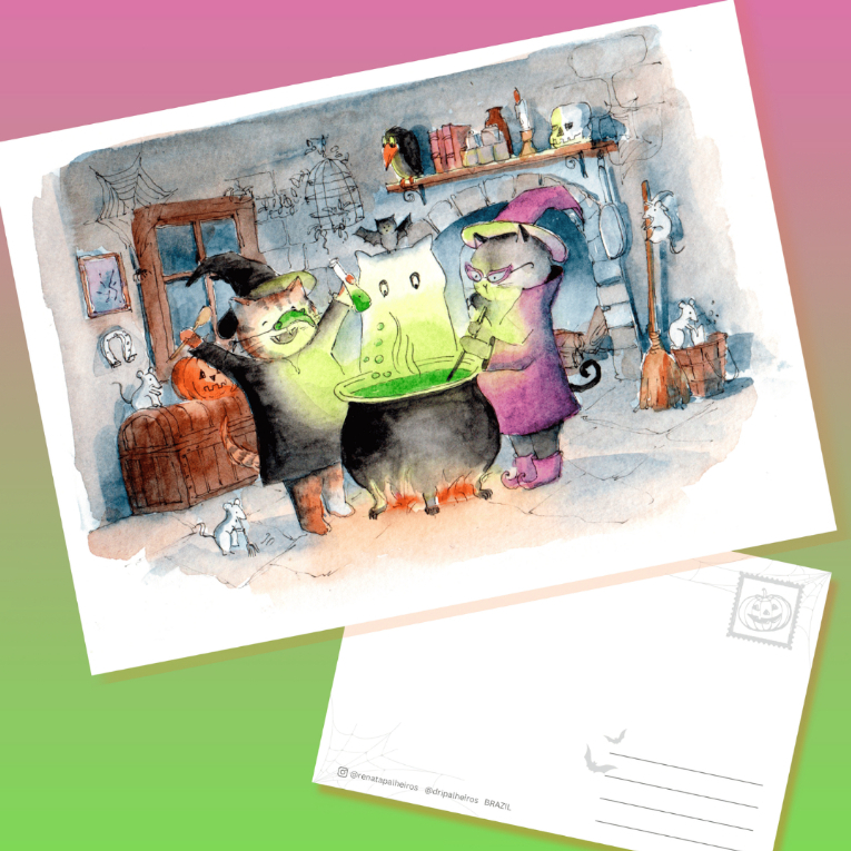 kit com 10 Cartões Postais [Halloween Dia das Bruxas]  Presente Decorativo Aniversário Infantil Correspondência