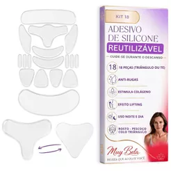 Silicone Reutilizável para Rugas do Rosto, Pescoço e Colo Adesivo Skin Care Muy Bela Colágeno Natural Anti Marcas