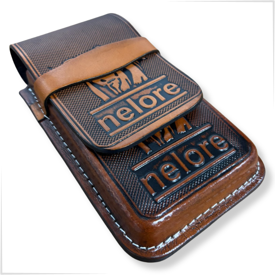 Bainha Porta Celular Capinha Couro Legítimo Passador Cinto Country Nelore — imagem 2 de 2