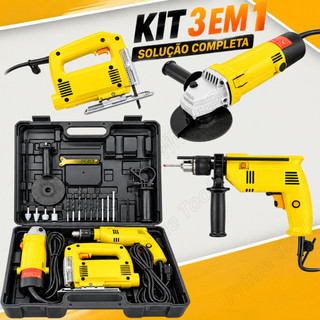 Kit Ferramentas 3 em 1 Furadeira de Impacto 1100W Esmerilhadeira 1200W Serra Tico-Tico 95…