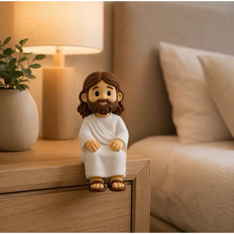 Mini Jesus Sentado Decorativo | Enfeite Religioso Católico para Monitor Mesa Carro Prateleira e Nicho | Impressão 3D