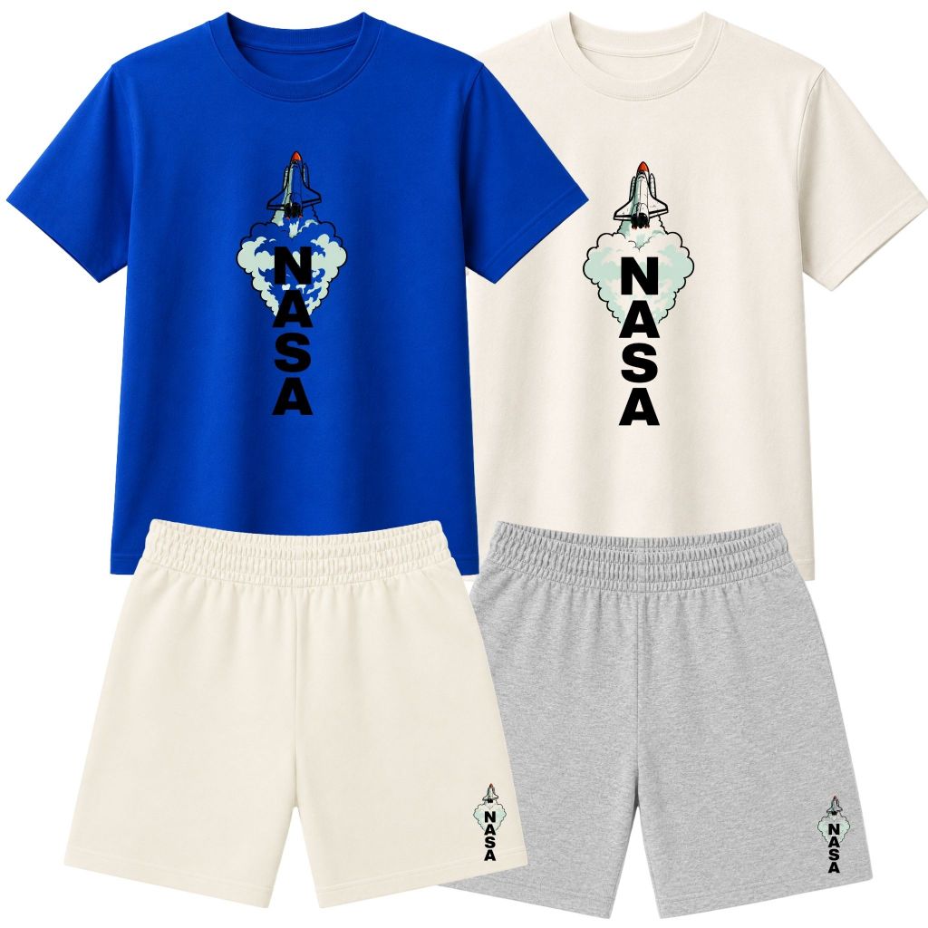 Kit 2 Conjuntos NASA Infantil Masculino Camiseta Bermuda Roupa Leve Confortável e Estilosa
