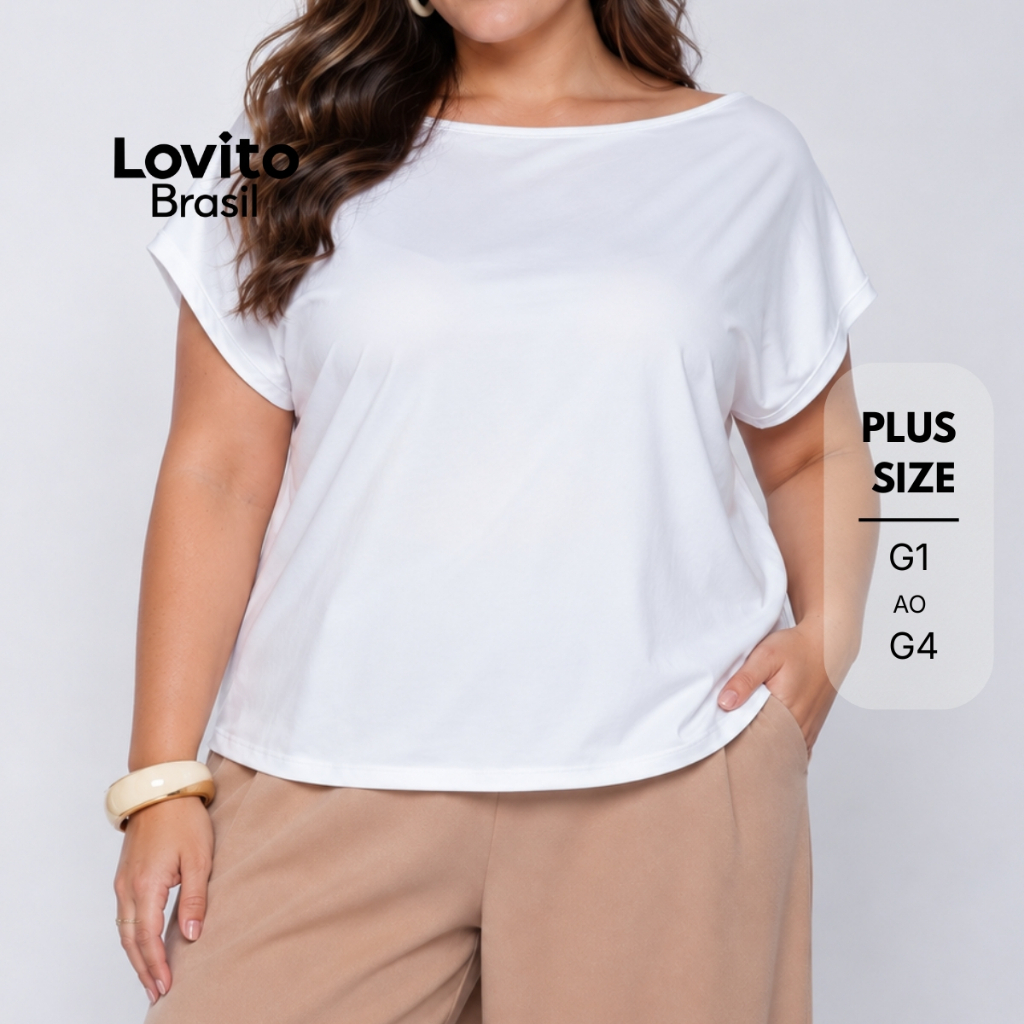 Lovito Plus Size Blusa Feminina Básica Gola Canoa TSB800BRL830