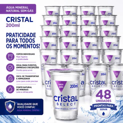 Água Mineral Natural Cristal Copo Sem Gás 200 Ml Caixa 48 unidades