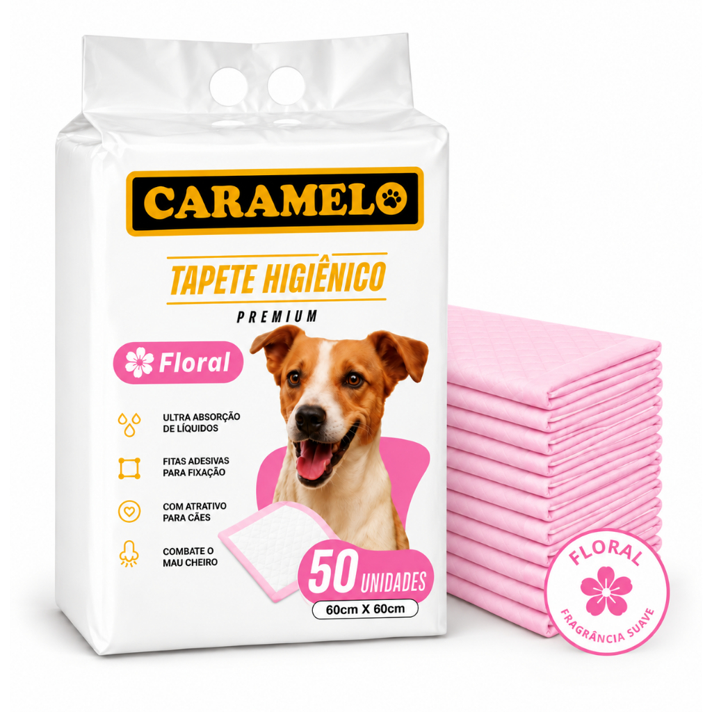 Tapete Higiênico Premium Floral - Caramelo - Alta Absorção - Não vaza - Com Adesivos para Fixar