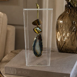 caixa de acrílico com pedras/caixa decorativa/caixa com Ágata/escultura com pedras