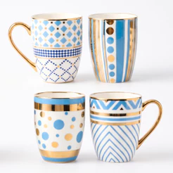 1 Caneca Estampada Azul e Dourado - SORTIDA, Cerâmica, Elegante, café, chá