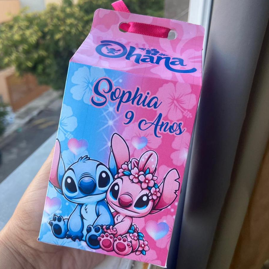 Kit Caixinha Milk Stitch e Angel Personalizada com Nome | Lembrancinha Festa Infantil