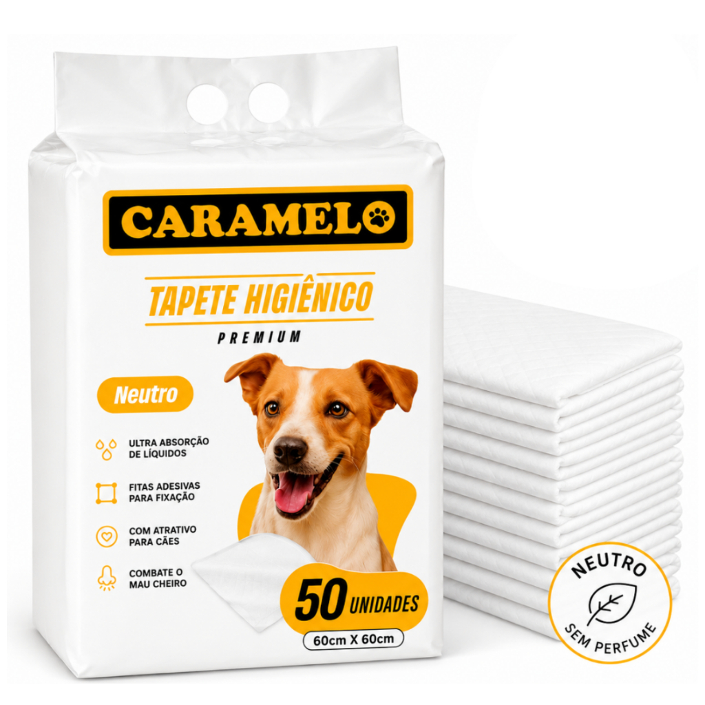 Tapete Higiênico Neutro Premium - Caramelo - Não Vaza - Combate o Mau Cheiro - Adesivos para fixar