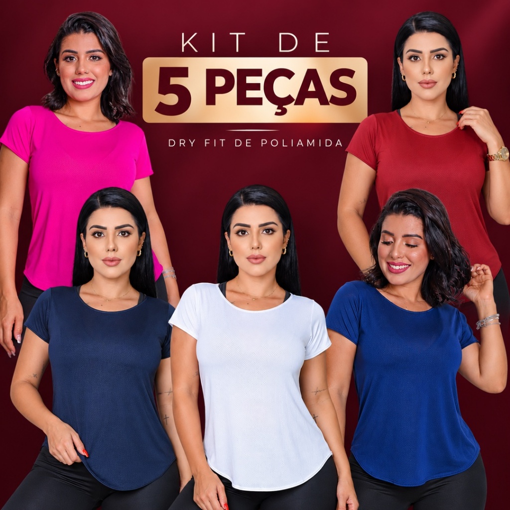 Kit 5 Camiseta de Academia Dry Fit Feminina Para Academia Corrida Esportes Caminhada Treino