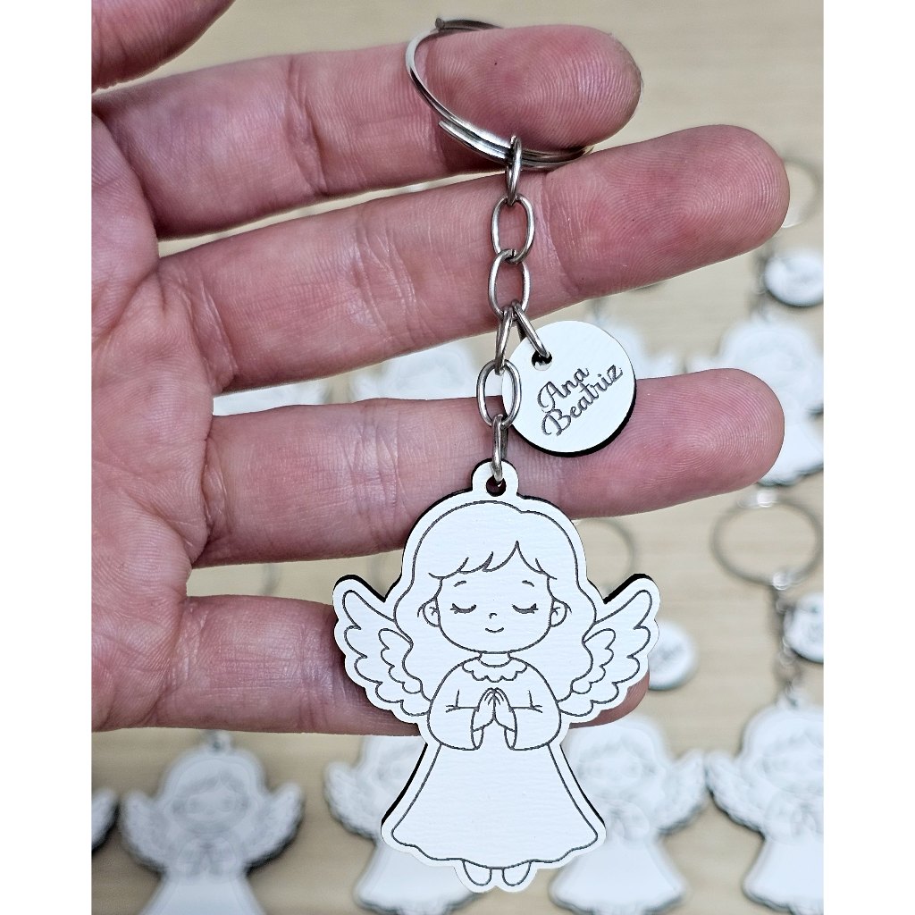 Kit 10 Chaveiro MDF Batizado Crisma Eucaristia Anjinho Anjinha Nome Personalizado Lembrancinha