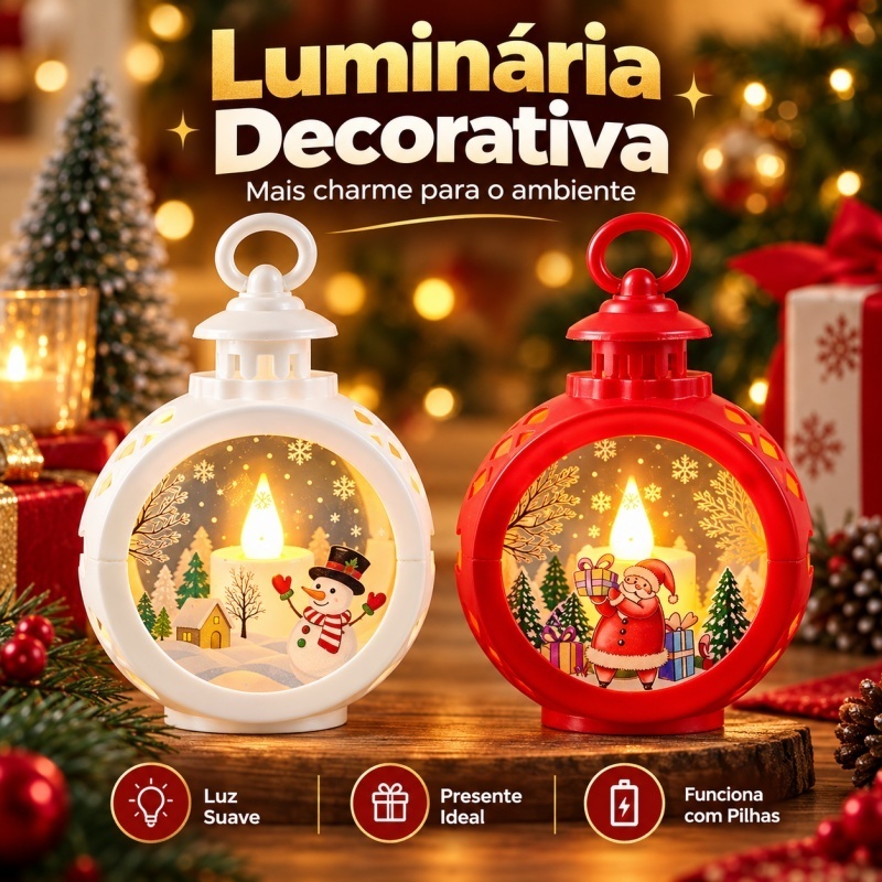 Luminária de Natal Decorativa Presente Natalino Lembrancinha com Luz para Mesa e Decoração