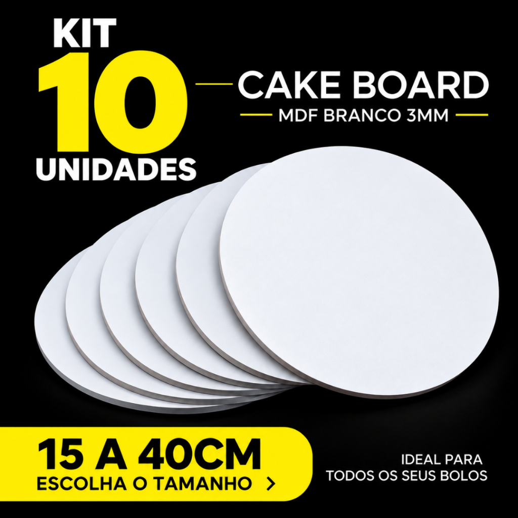 Cake board com 10 unidades para Bolo MDF Tabuleiro para Bolo 3mm Confeitaria Frios e Doces