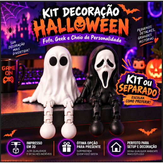 Fantasminha e Ghostface Decoração Setup Gamer Quarto Geek