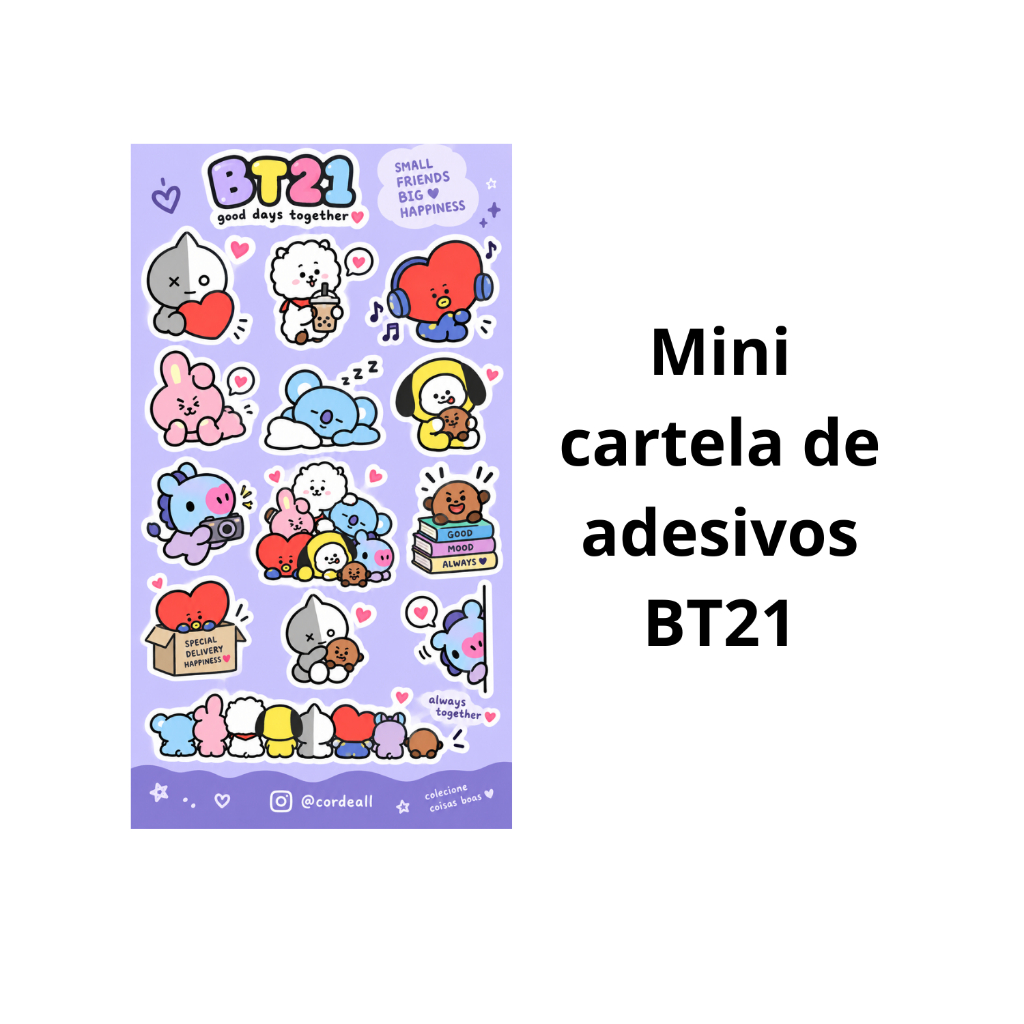 Mini Cartela de adesivos BT21 BTS - Para decoração, enfeite, lembrança