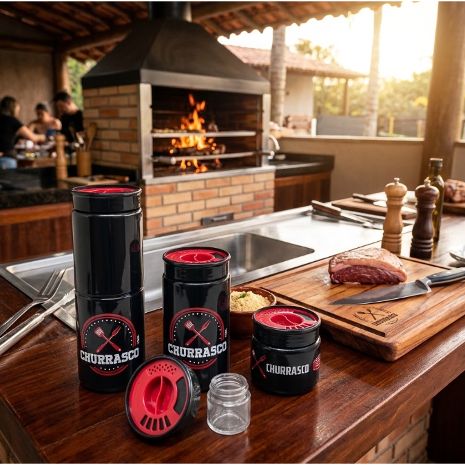 Potes Organizadores Tempero Churrasco Com Tampa Dosadora Dia dos pais
