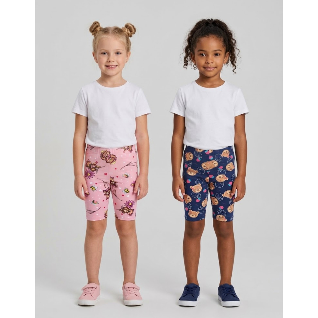Kit 2 Shorts Ciclista Infantil Feminino Estampado Bermuda Menina Algodão Confortável Roupa Escolar Moda