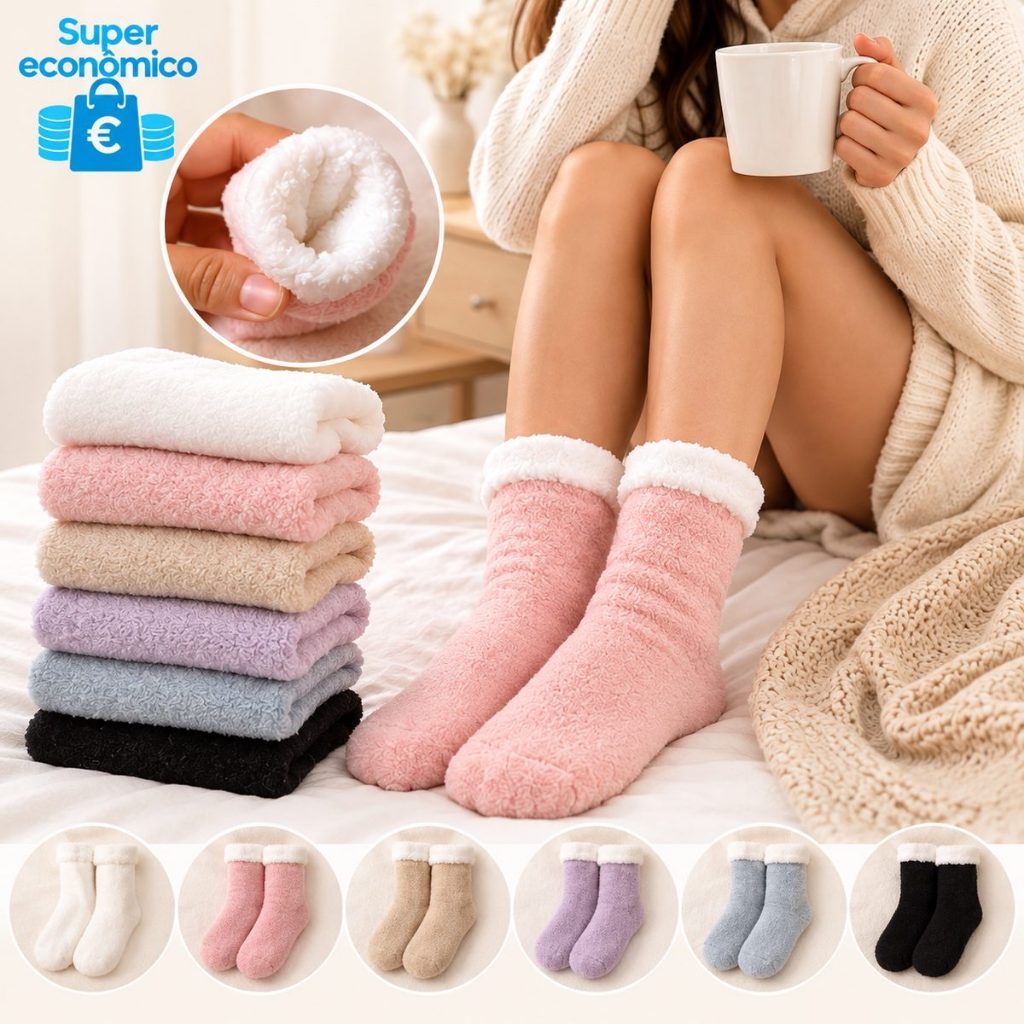 Meias Femininas Felpudas de Leite Inverno Super Macias Quentes Antiderrapantes Cano Médio Tamanho Único